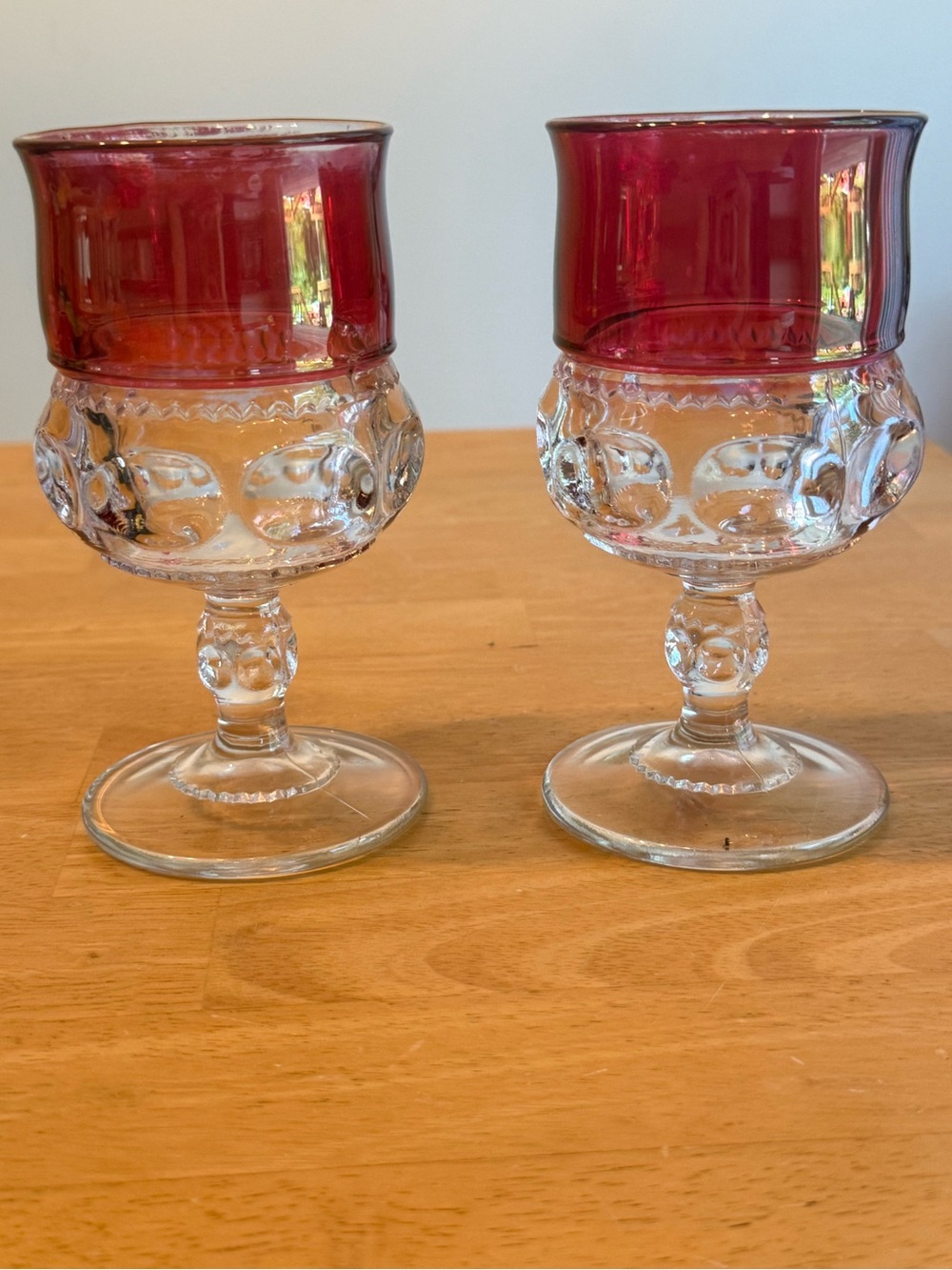 Kings Crown Vintage Water Goblet Cranberry Ruby Red Flashed Top